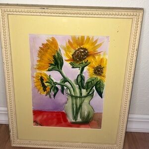 Vibrant Sunflower Art in Yellow Frame!  Made in 2009 by Ms. Starr!